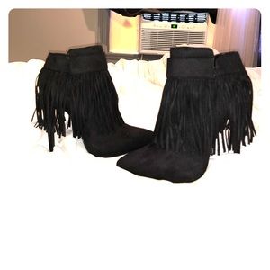 Black faux suede Fringe Boots